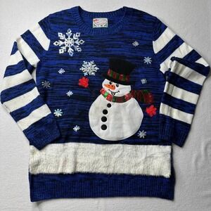 Blue Snowman Sweater with White Stripes